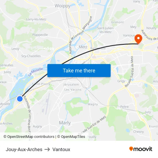 Jouy-Aux-Arches to Vantoux map