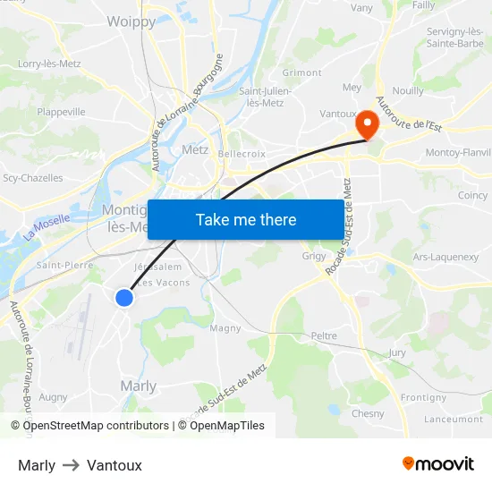 Marly to Vantoux map