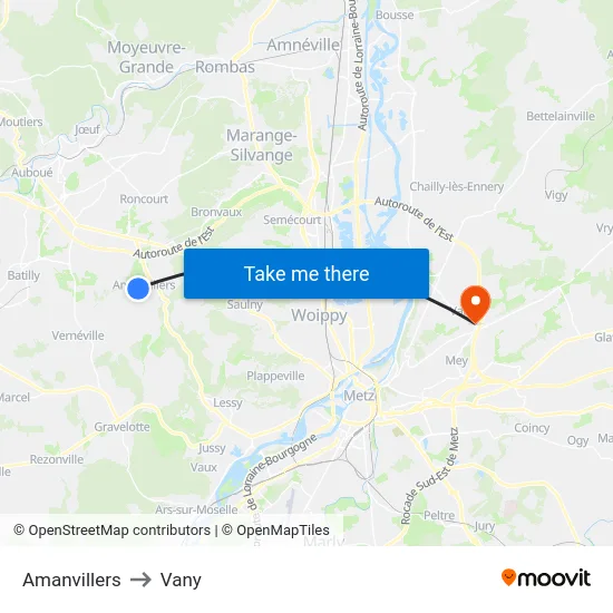 Amanvillers to Vany map