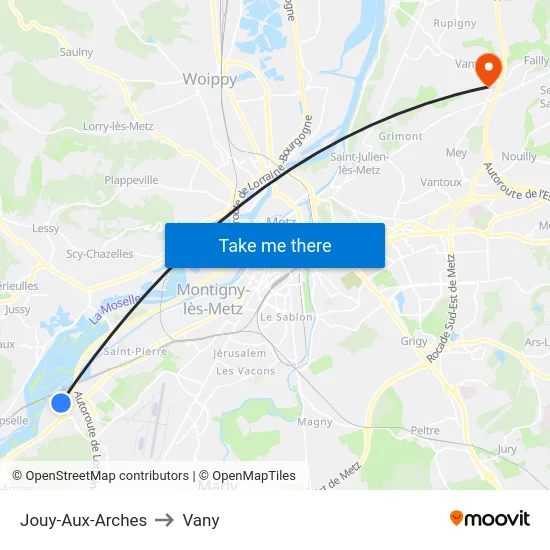 Jouy-Aux-Arches to Vany map