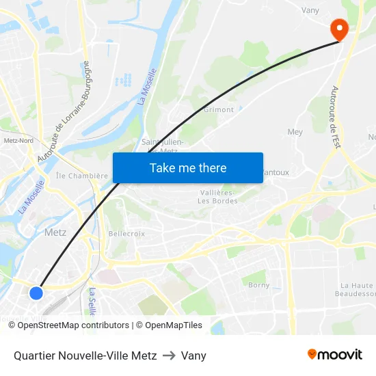 Quartier Nouvelle-Ville Metz to Vany map