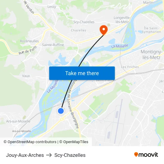 Jouy-Aux-Arches to Scy-Chazelles map