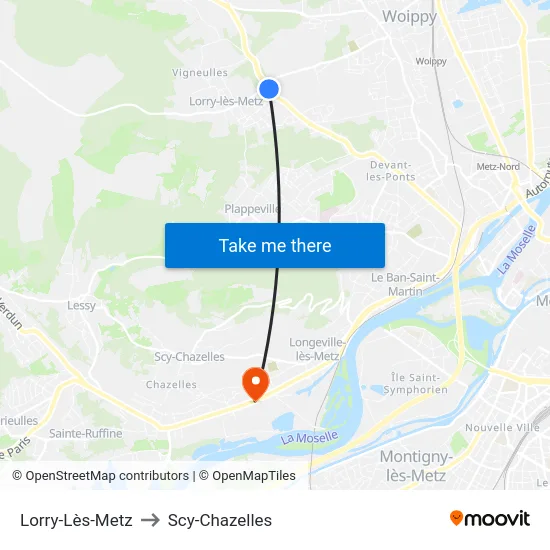 Lorry-Lès-Metz to Scy-Chazelles map