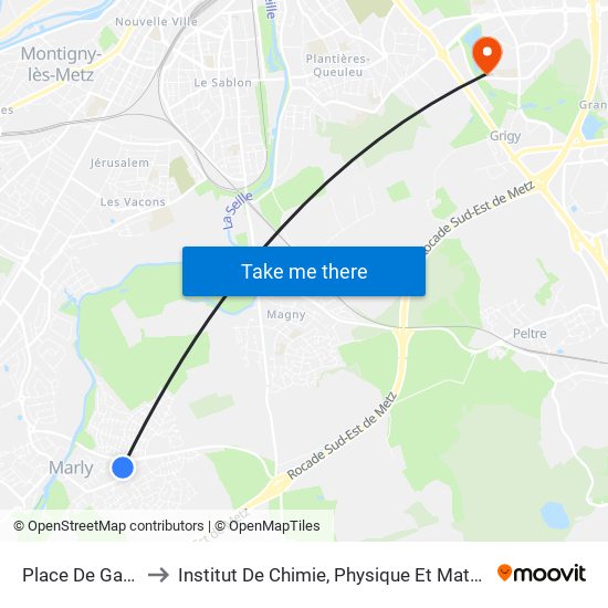 Place De Gaulle to Institut De Chimie, Physique Et Matériaux map