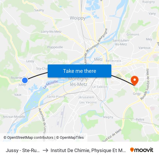 Jussy - Ste-Ruffine to Institut De Chimie, Physique Et Matériaux map