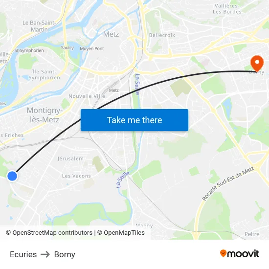 Ecuries to Borny map