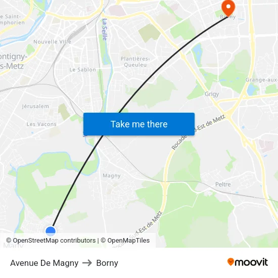 Avenue De Magny to Borny map