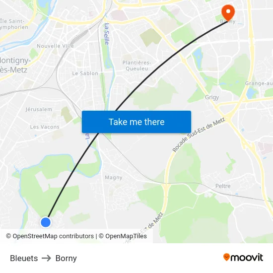 Bleuets to Borny map