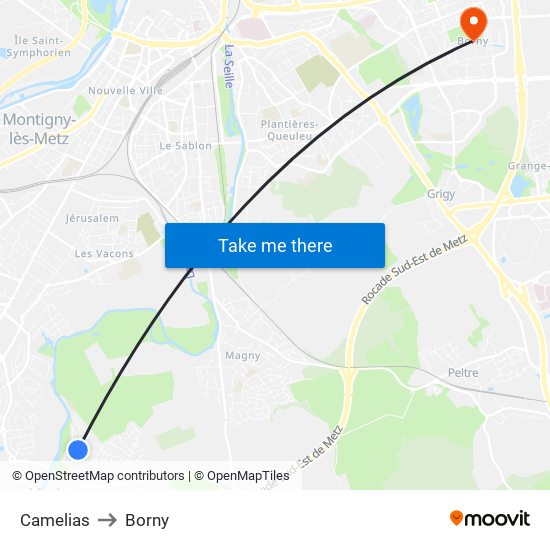 Camelias to Borny map