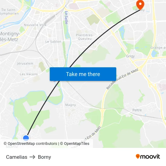 Camelias to Borny map