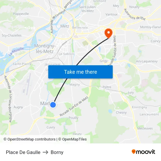 Place De Gaulle to Borny map