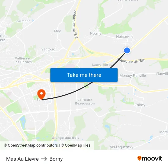 Mas Au Lievre to Borny map