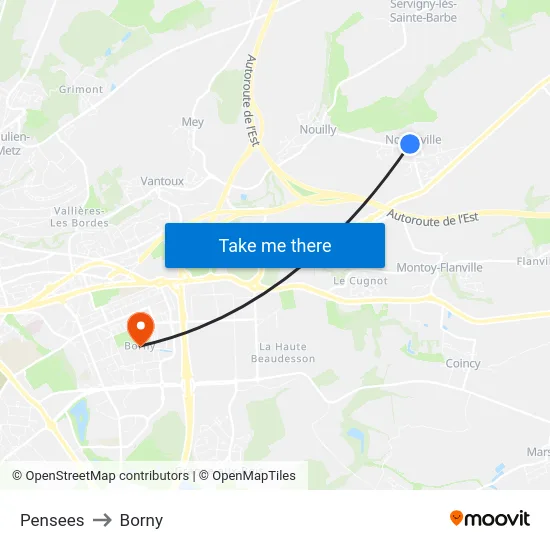 Pensees to Borny map