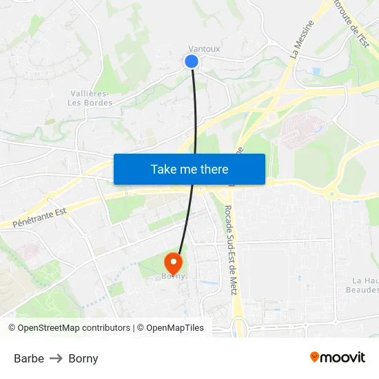 Barbe to Borny map