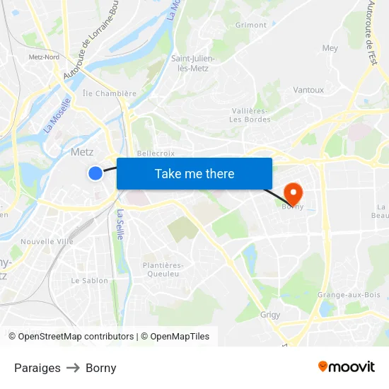 Paraiges to Borny map