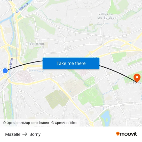 Mazelle to Borny map
