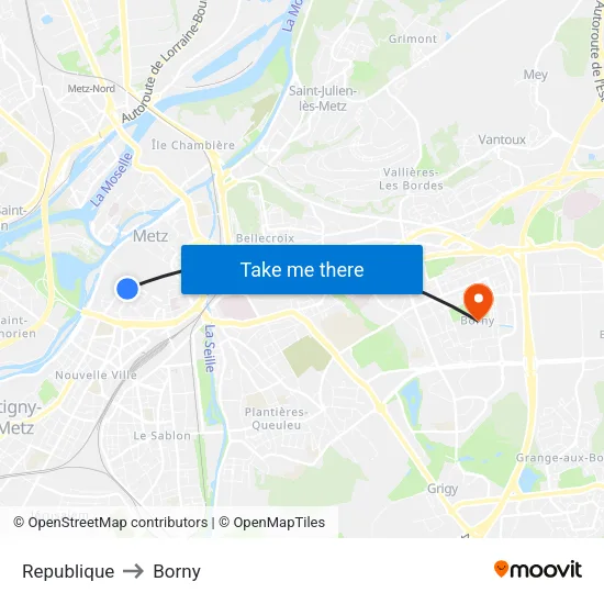 Republique to Borny map