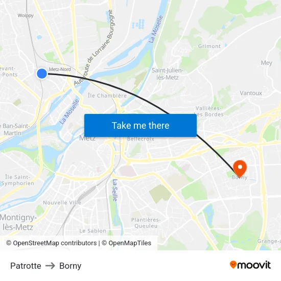 Patrotte to Borny map