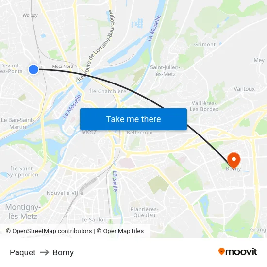 Paquet to Borny map