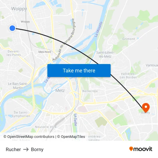 Rucher to Borny map