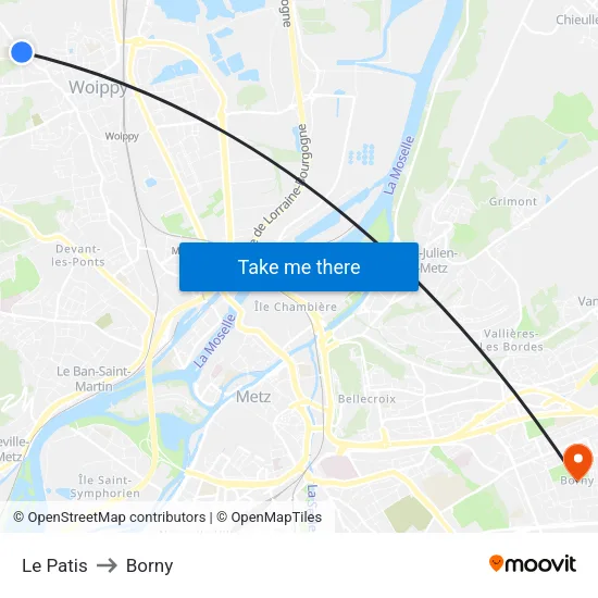 Le Patis to Borny map
