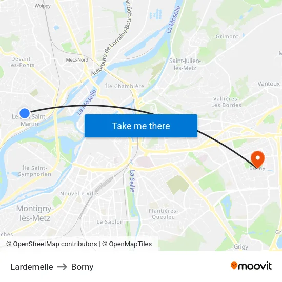Lardemelle to Borny map