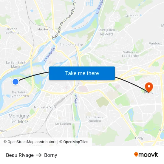 Beau Rivage to Borny map