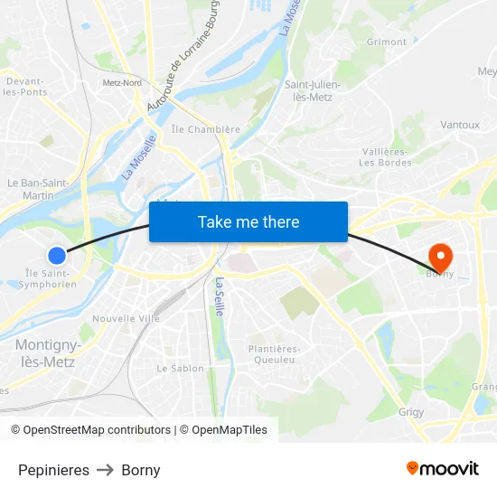 Pepinieres to Borny map