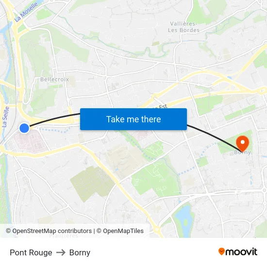 Pont Rouge to Borny map