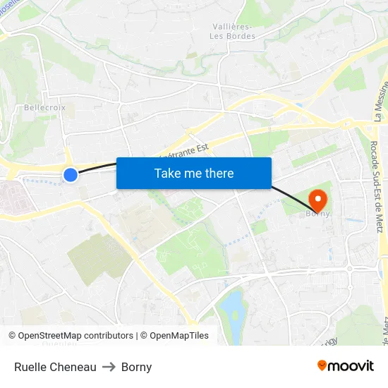 Ruelle Cheneau to Borny map