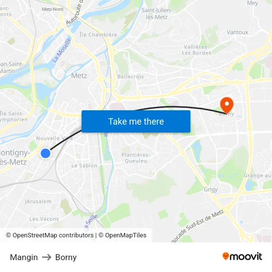 Mangin to Borny map
