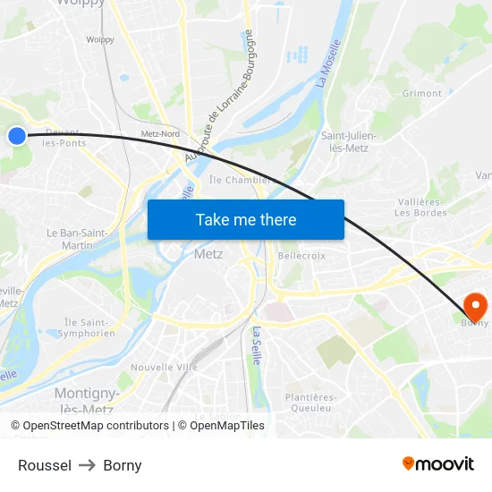 Roussel to Borny map