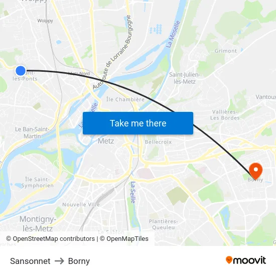 Sansonnet to Borny map