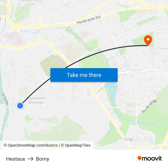 Hestaux to Borny map