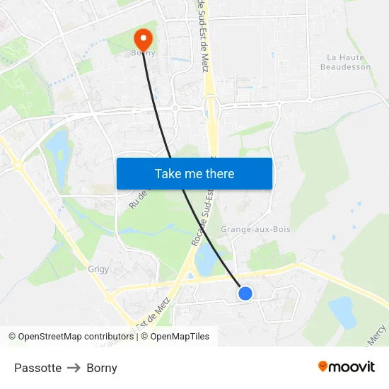 Passotte to Borny map