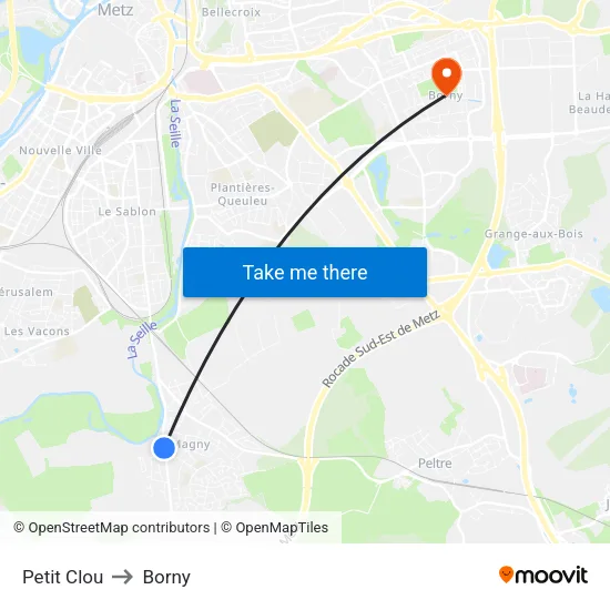Petit Clou to Borny map