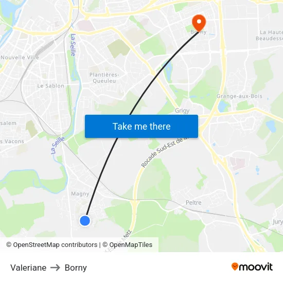 Valeriane to Borny map