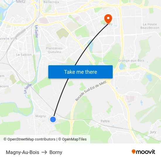 Magny-Au-Bois to Borny map