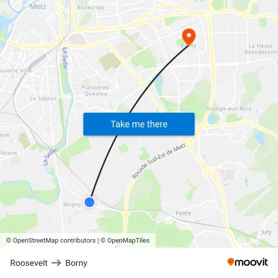 Roosevelt to Borny map