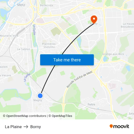 La Plaine to Borny map