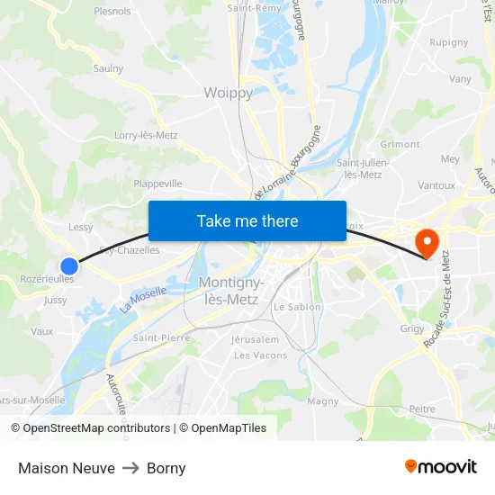 Maison Neuve to Borny map