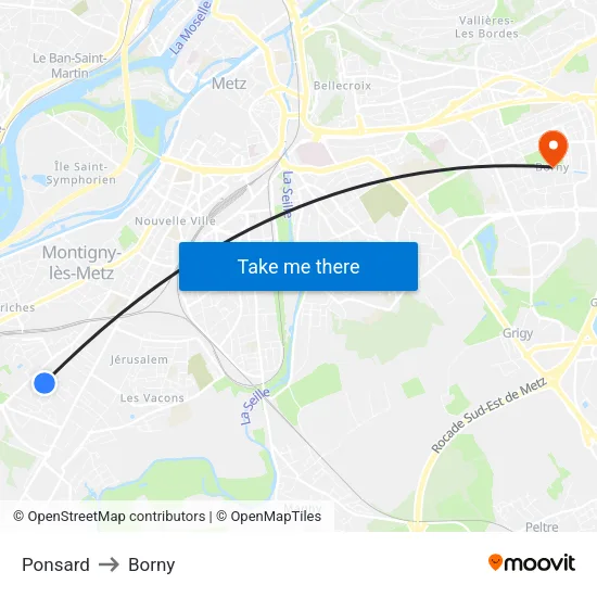 Ponsard to Borny map