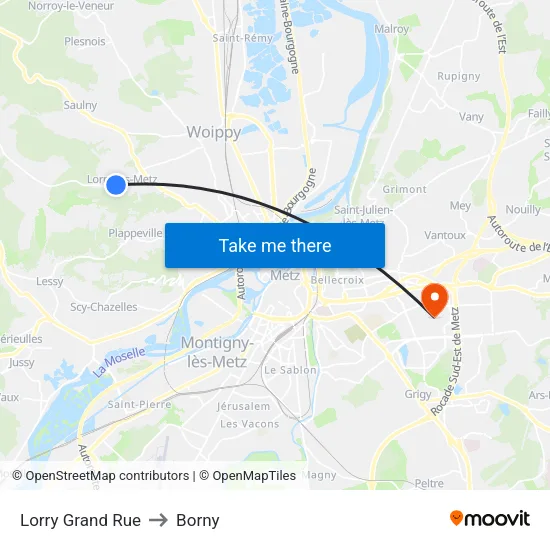 Lorry Grand Rue to Borny map