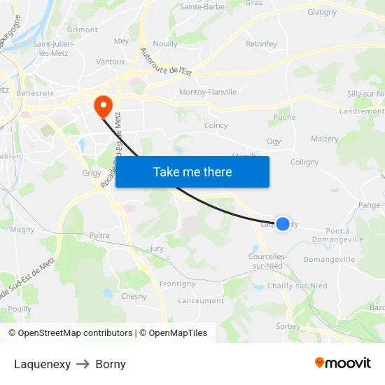 Laquenexy to Borny map