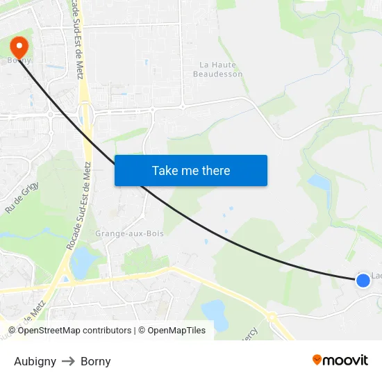 Aubigny to Borny map