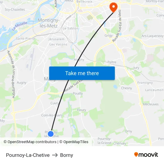 Pournoy-La-Chetive to Borny map