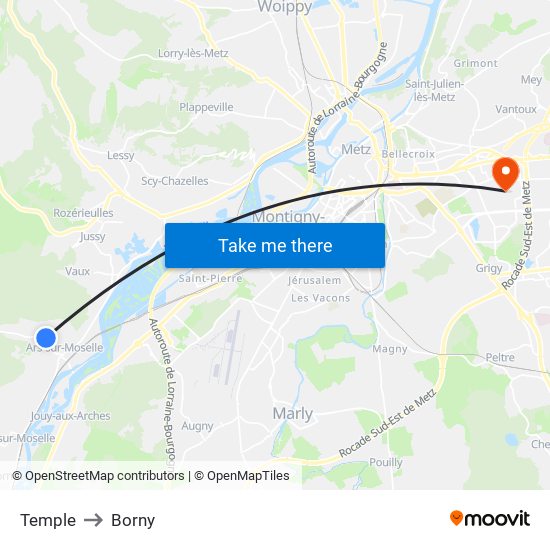 Temple to Borny map