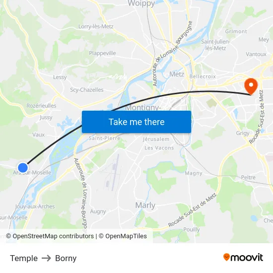 Temple to Borny map