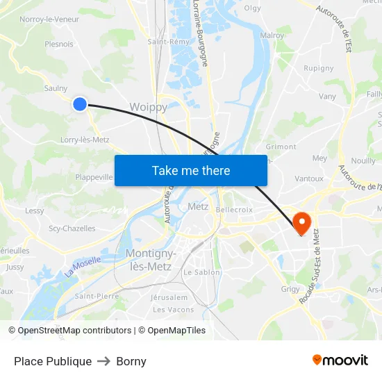 Place Publique to Borny map