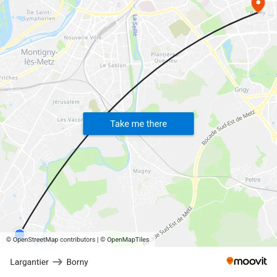 Largantier to Borny map